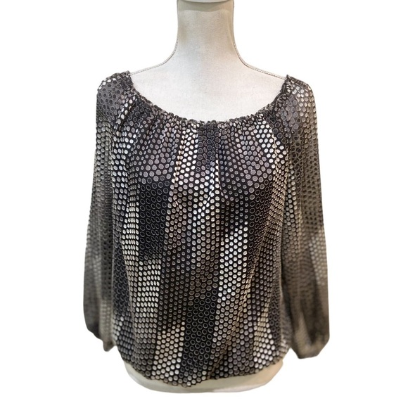 WHBM ombre polka dot peasant blouse black/ecru lined off the shoulder medium - Picture 6 of 12